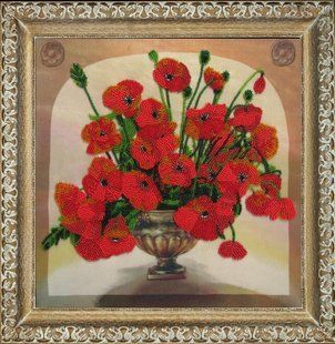 Bead Embroidery Kit Butterfly 206 Poppy Bouquet 27 х 27 см