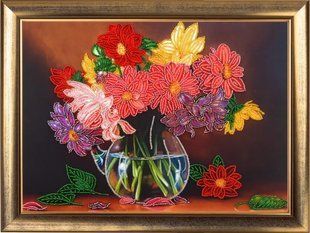 Bead Embroidery Kit Butterfly 159 Bouquet of Dahlias 25 х 35 см