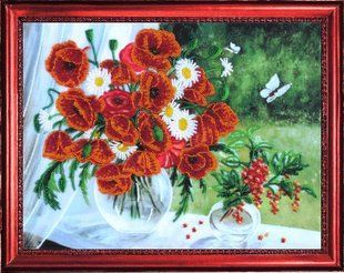Bead Embroidery Kit Butterfly 277 Poppies and Current 26 х 34 см