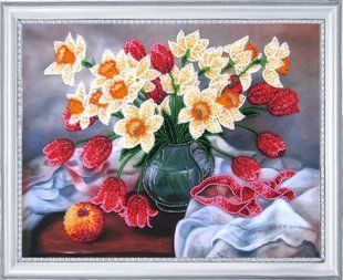 Bead Embroidery Kit Butterfly 285 Vase with Daffodils 27 х 34 см