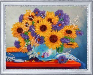 Bead Embroidery Kit Butterfly 172 Sunflowers and Asters 26 х 34 см