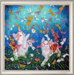 Bead Embroidery Kit Butterfly 600 Kitties and Dragon flies 28 х 28 см
