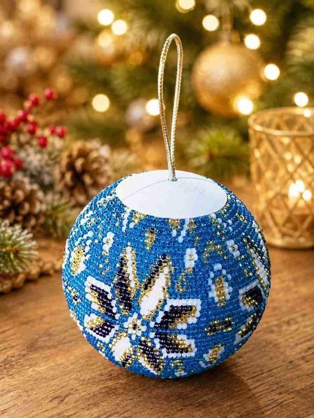 Bead Embroidery Kit Authentic Christmas Decor figure "Christmas gem. Aquamarine"