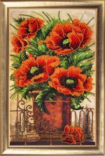 Bead Embroidery Kit Butterfly 176 Vase with Poppies 37 х 24 см
