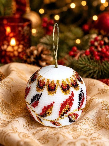 Bead Embroidery Kit Authentic Christmas Decor figure "Golden Ornament.Coral"